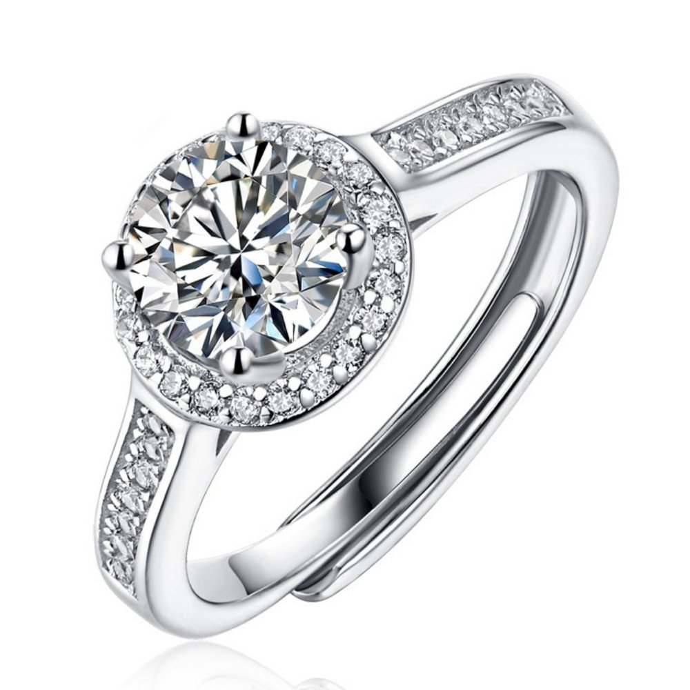 Certified 2ct. t.w. Moissanite Diamond Halo Engagement Ring NEW